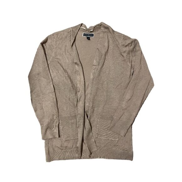Karen Scott Sweaters - Karen Scott Open Cardigan Tan Taupe Sweater Preppy Classic Minimalist Brown